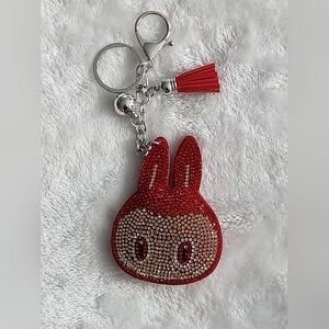 Red Labubu Head Rhinestone Keychain Bag Charm